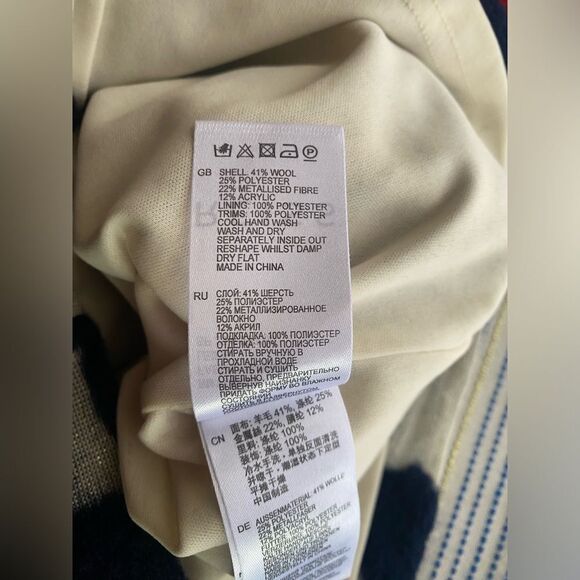 Reiss  Mini Dress Leila Size 6 Wool blended Navy & Cream Gold Floral - Picture 16 of 16